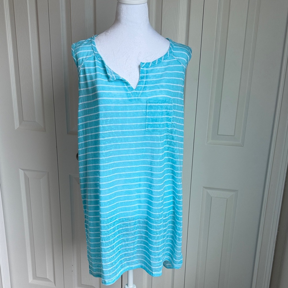 Aqua Striped Sleeveless Tank Top